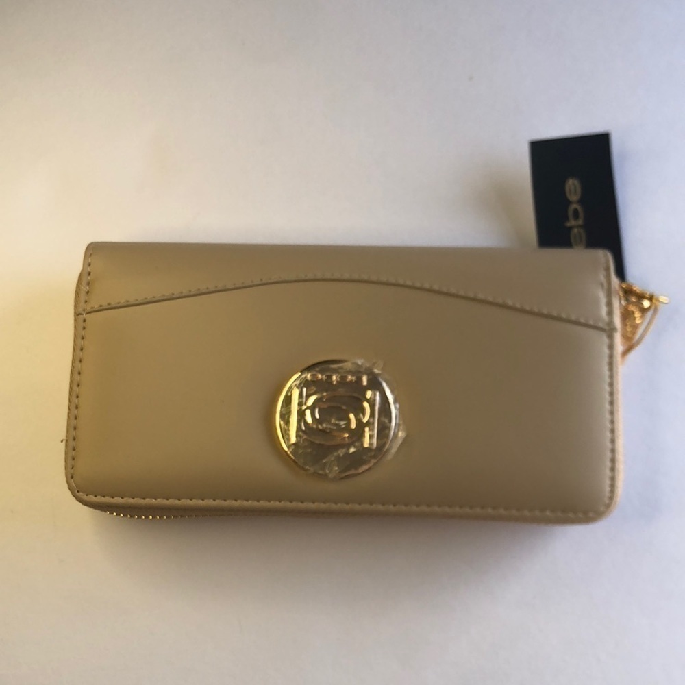 BEBE Melendy Zip Around Wallet Beige